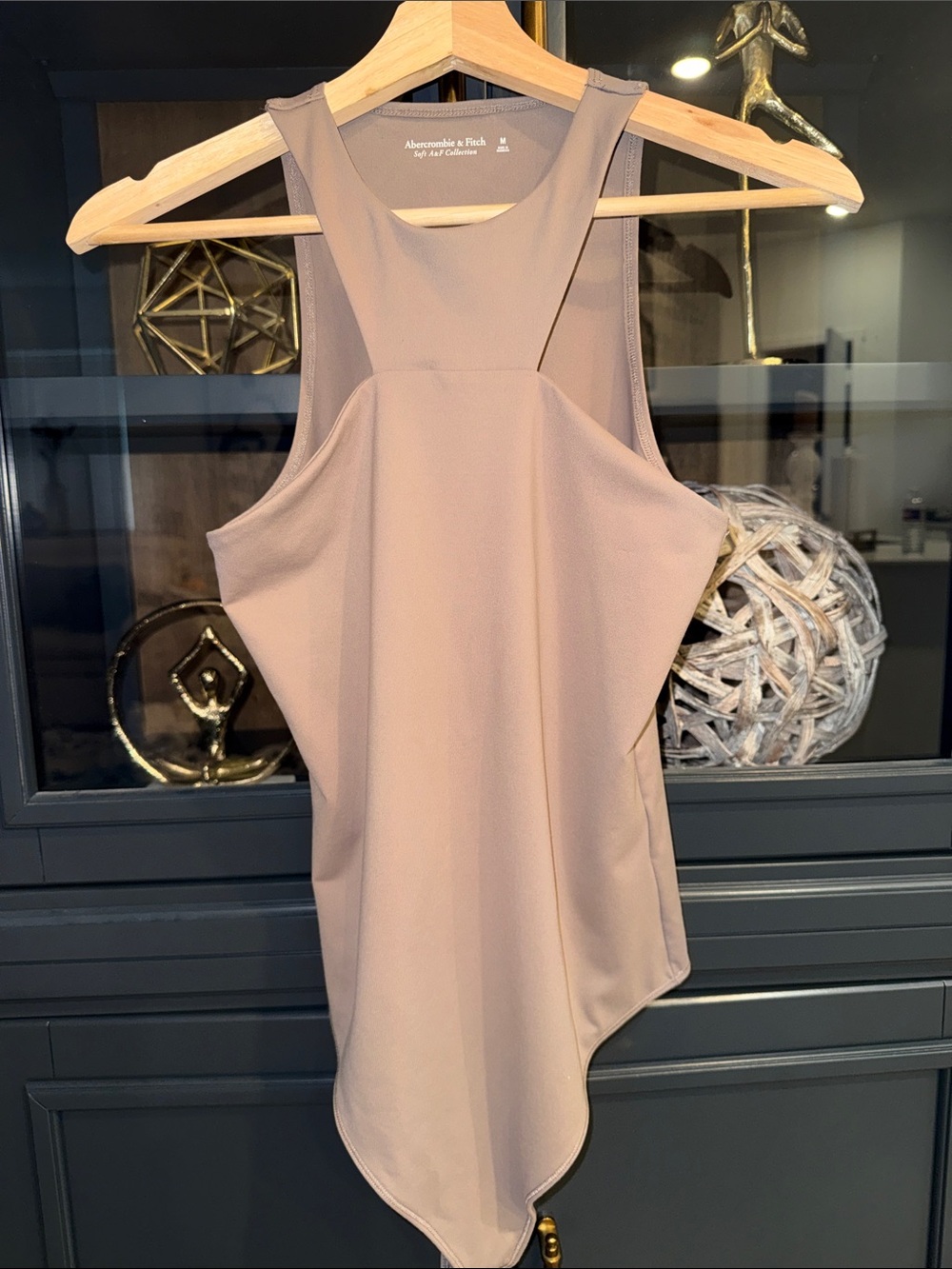 Abercrombie & Fitch Women's Taupe Asymmetrical High-Neck Tank Bodysuit